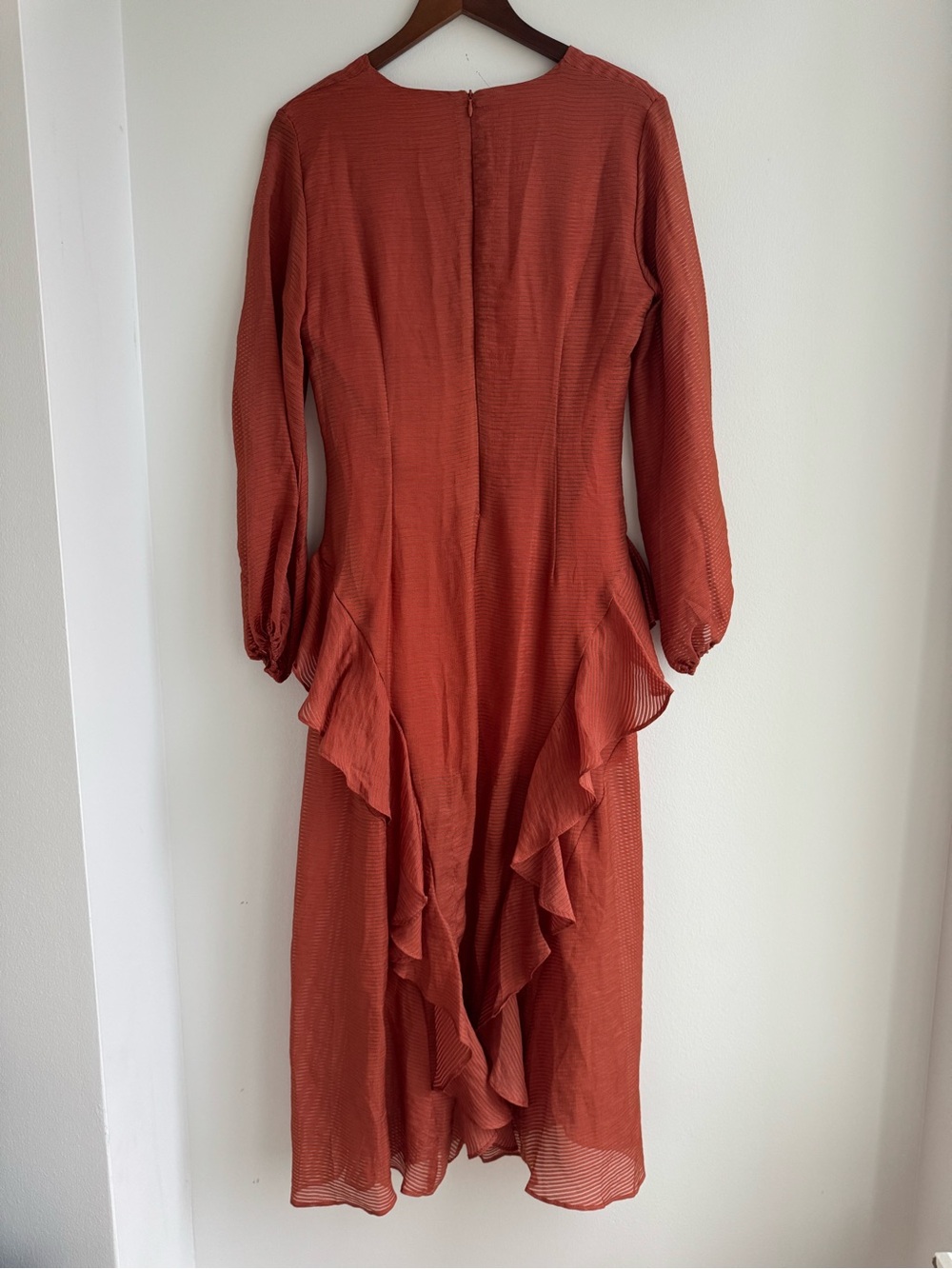 Perfect Fall Rust Long Sleeve V-Neck Ruffled Maxi Dress - Picture 5 of 5